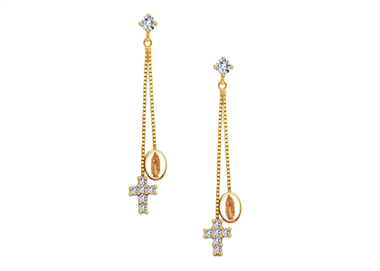 Two Tone Plated CZ Mother Mary Dangler Earring